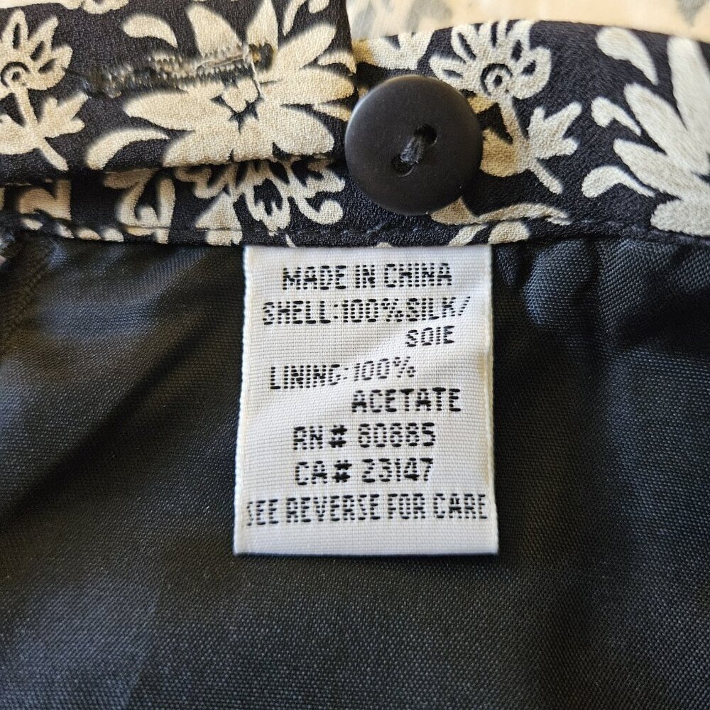 Talbots 100% Silk Floral Midi Skirt 10P Black White Side Slit Petite - Picture 7 of 15